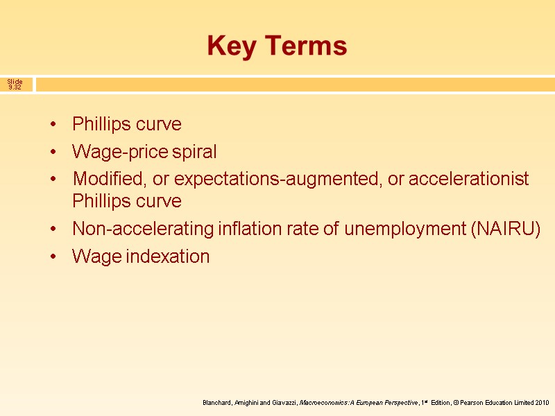 Key Terms Phillips curve Wage-price spiral Modified, or expectations-augmented, or accelerationist Phillips curve Non-accelerating
